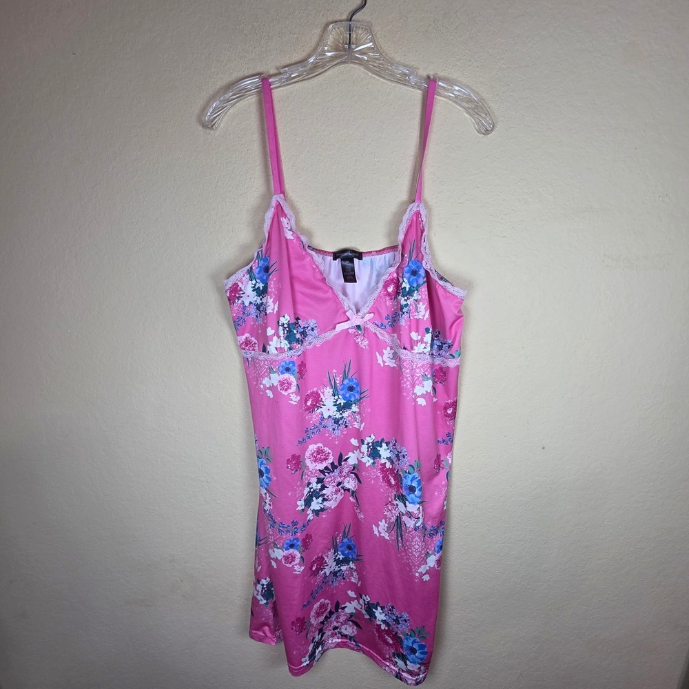 Nanette Lepore Pink Floral Lace Trim Chemise Nightgown 2XL lounge
